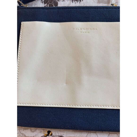 BALENCIAGA PARIS Pouch Travel Zip Bag Clutch Navy & White - Picture 3 of 7